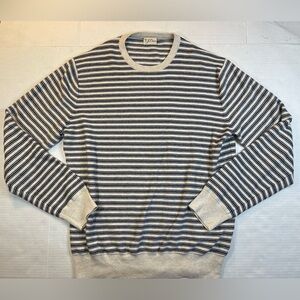 J.Crew Blue W/Cream White Stripes Garter Stitch Sweater